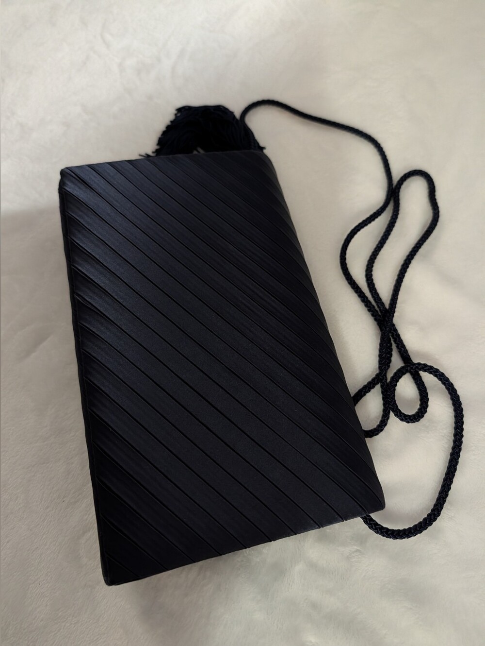 La Regale Black Satin Shoulder Bag with Braided Strap, Cute Tassel On One Side